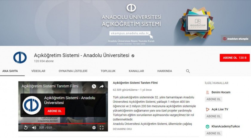 Açıköğretim Sistemi Youtube Kanalı "Youtube Silver Plaketi" aldı