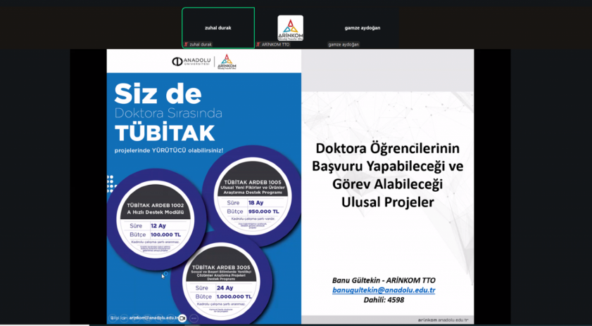ARİNKOM TTO’dan lisansüstü öğrencilere TÜBİTAK bilgilendirmesi